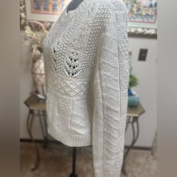 J. CREW CABLE KNIT FISHERMAN ALPACA BLEND TEXTURED WHITE CREWNECK SWEATER SZ L - Picture 3 of 11